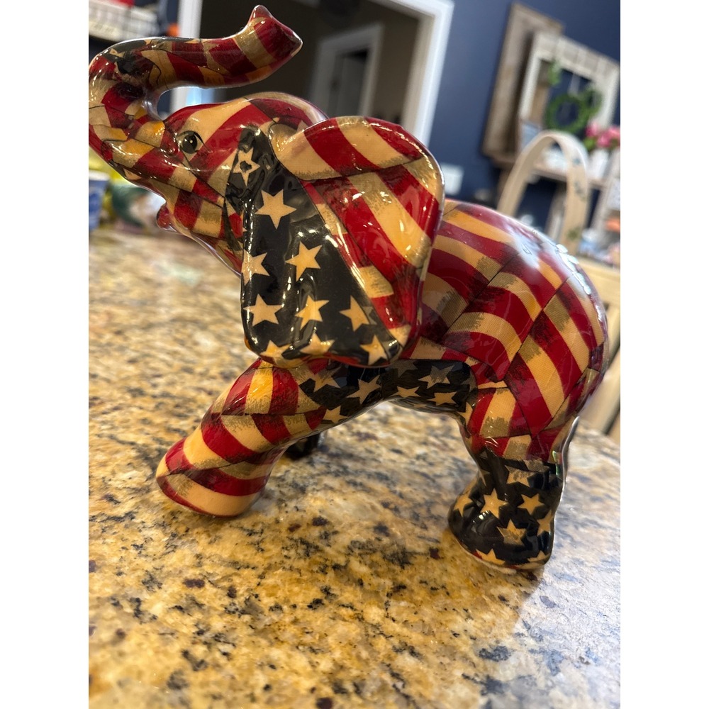 Patriotic American Flag Elephant Figurine Stars and Stripes Decor 6.5 Inch